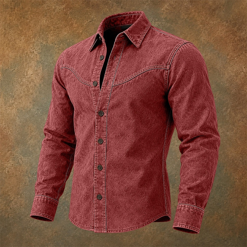 Vintage Washed Cotton Button-Up Denim Shirt