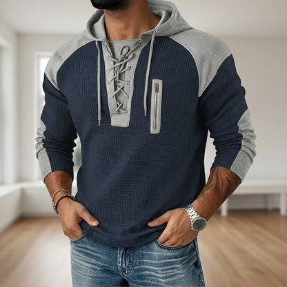 Colorblock Hooded Waffle Henley Shirts