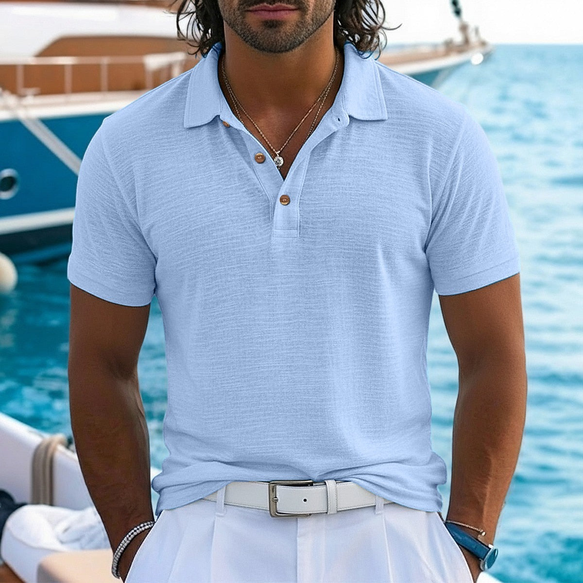 Textured Cotton Linen Polo Shirts