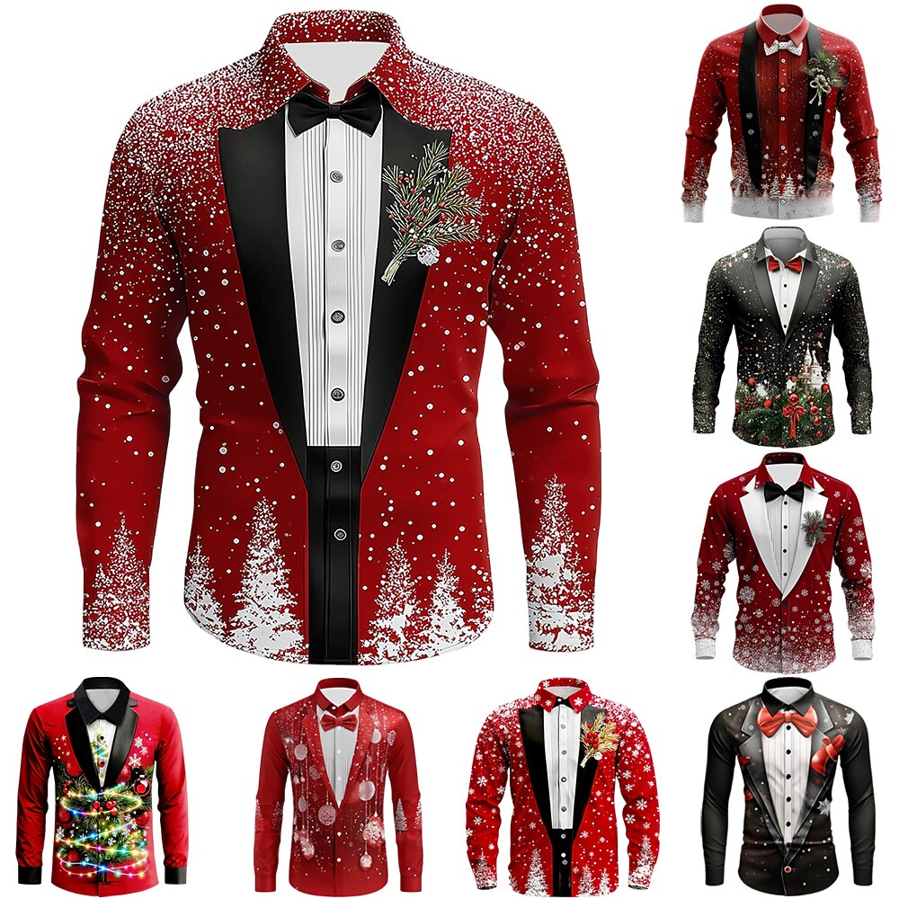 Christmas Costume Tuxedo Tie Button Shirt