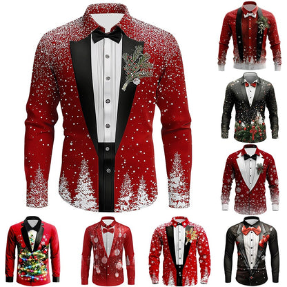 Christmas Costume Tuxedo Tie Button Shirt