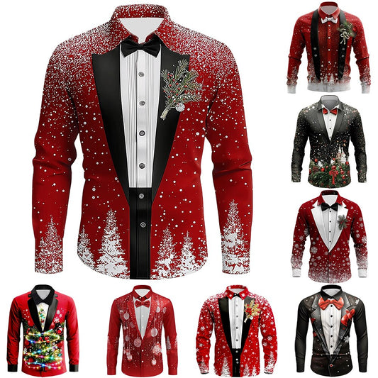 Christmas Costume Tuxedo Tie Button Shirt