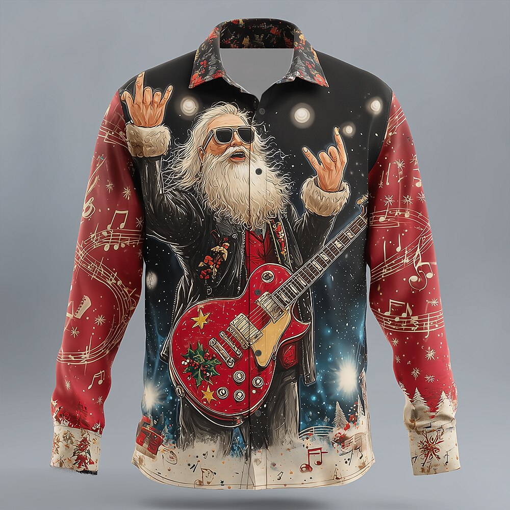 Men's Christmas Rock Guitar Santa Shirt