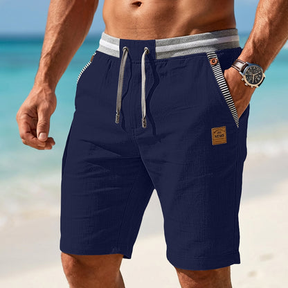 Linen Shorts with Pockets-Elastic Waistband with Drawstring