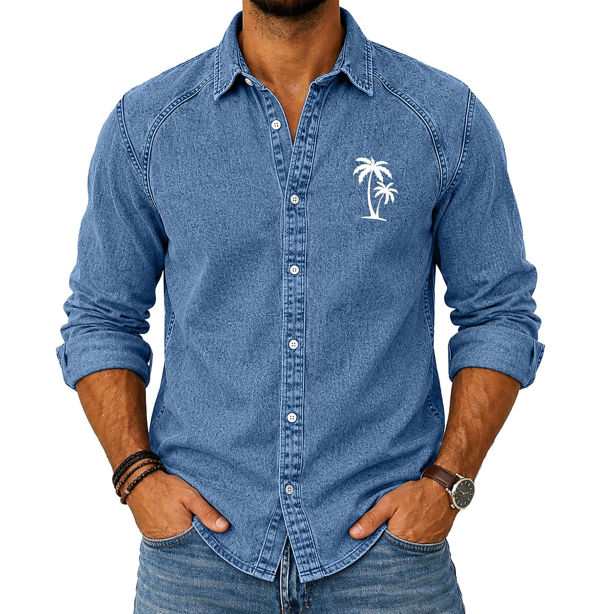 Comfort Palm Tree Washed Cotton Shirt