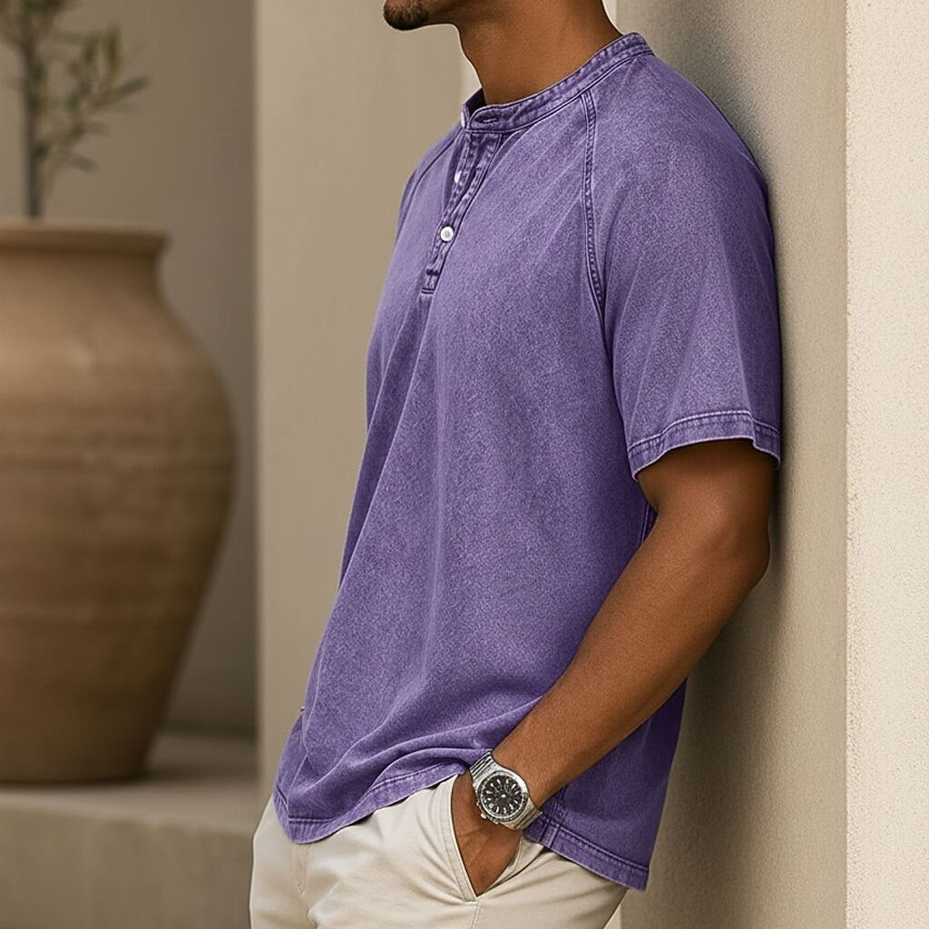 Soft Washed Cotton Henley Shirt