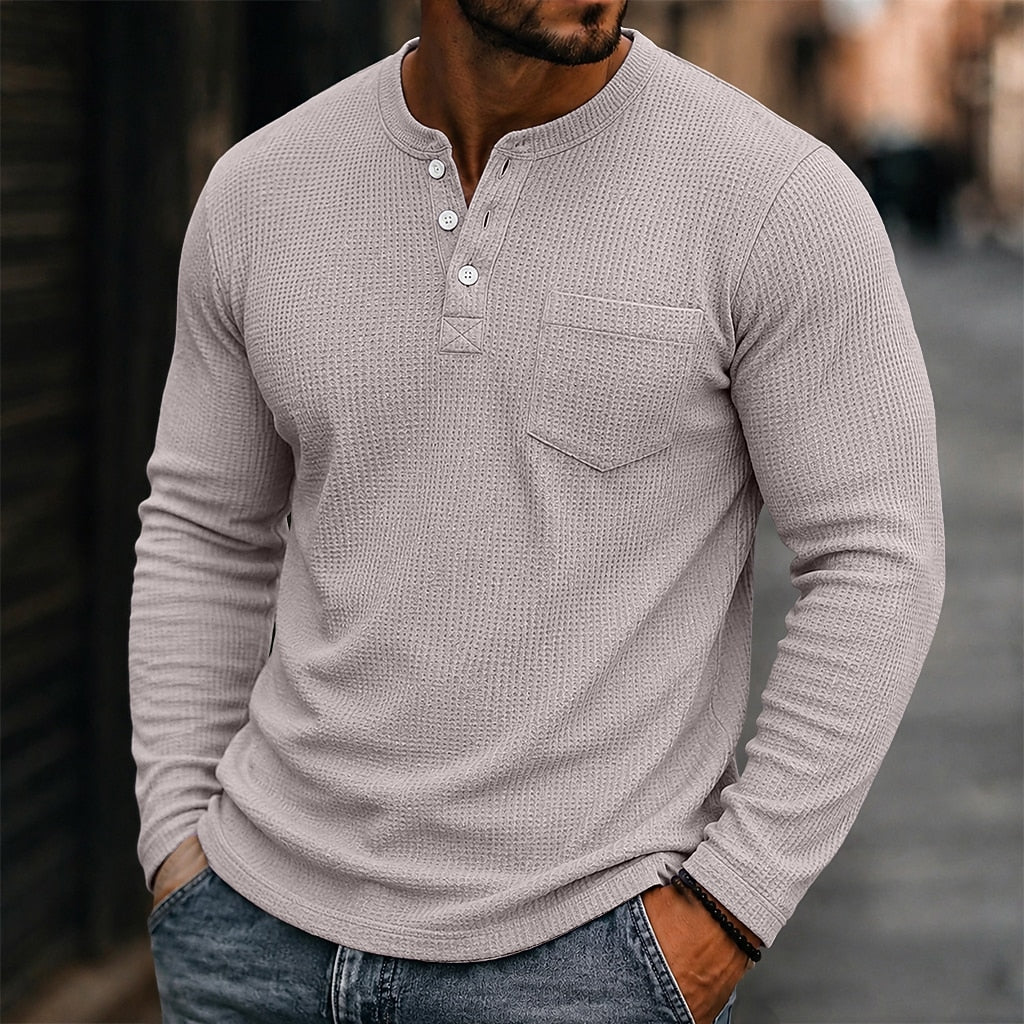 Soft Waffle Textured Button Henley