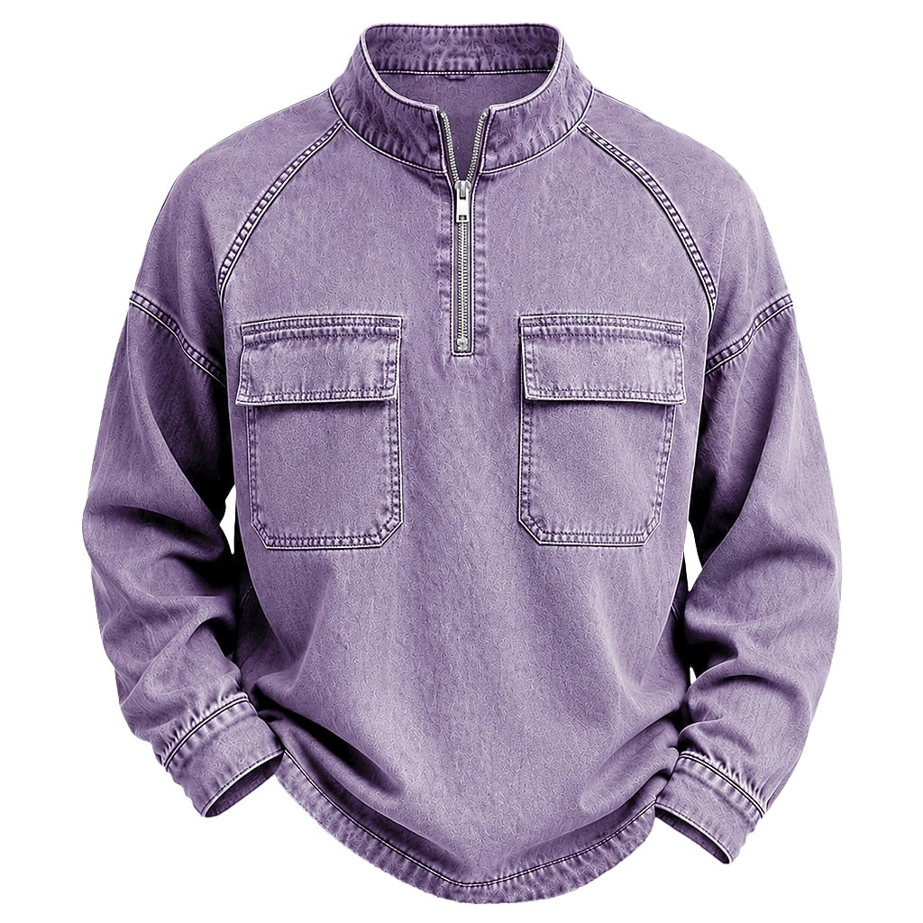 Broken-in Quarter Zip Cotton Henley Shirt