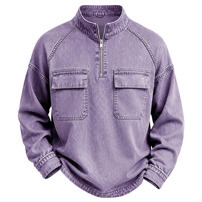 Broken-in Quarter Zip Cotton Henley Shirt
