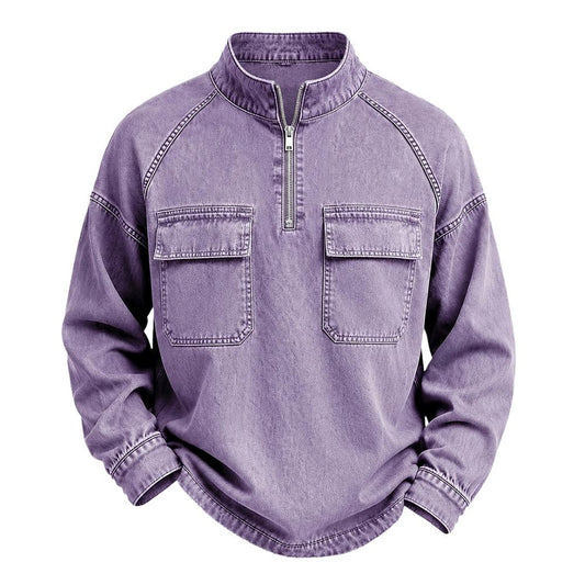 Broken-in Quarter Zip Cotton Henley Shirt