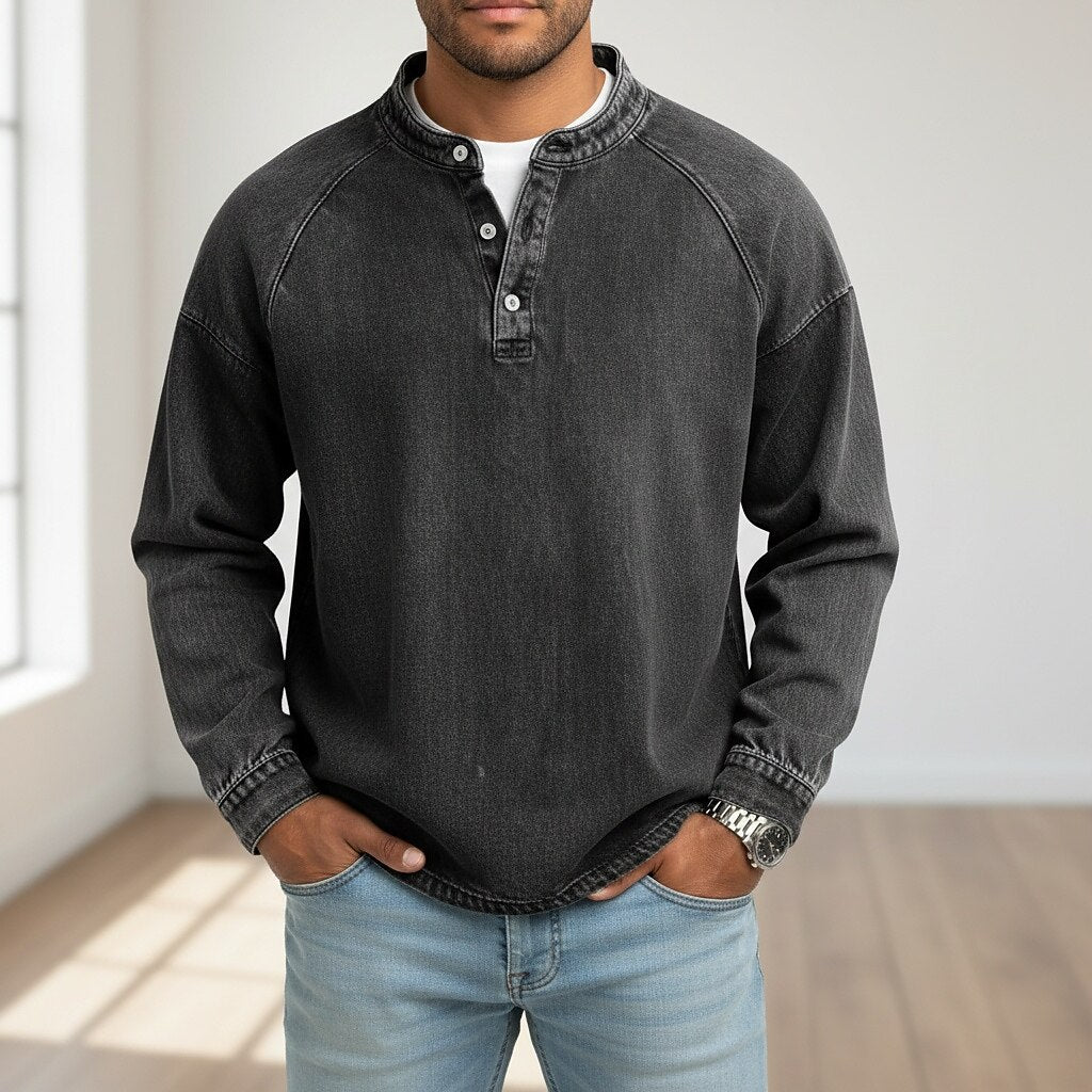 Broken-in Comfort Washed Cotton Henley Shirt