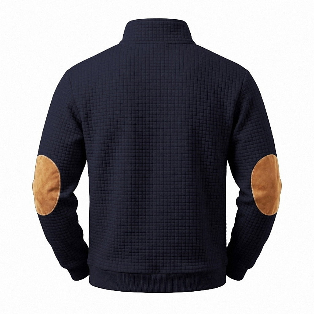 Textured Waffle Quarter Zip Pocket Sweatshirt