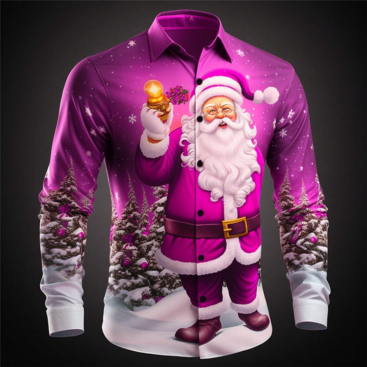 Christmas Santa Casual Stretch Button Shirt