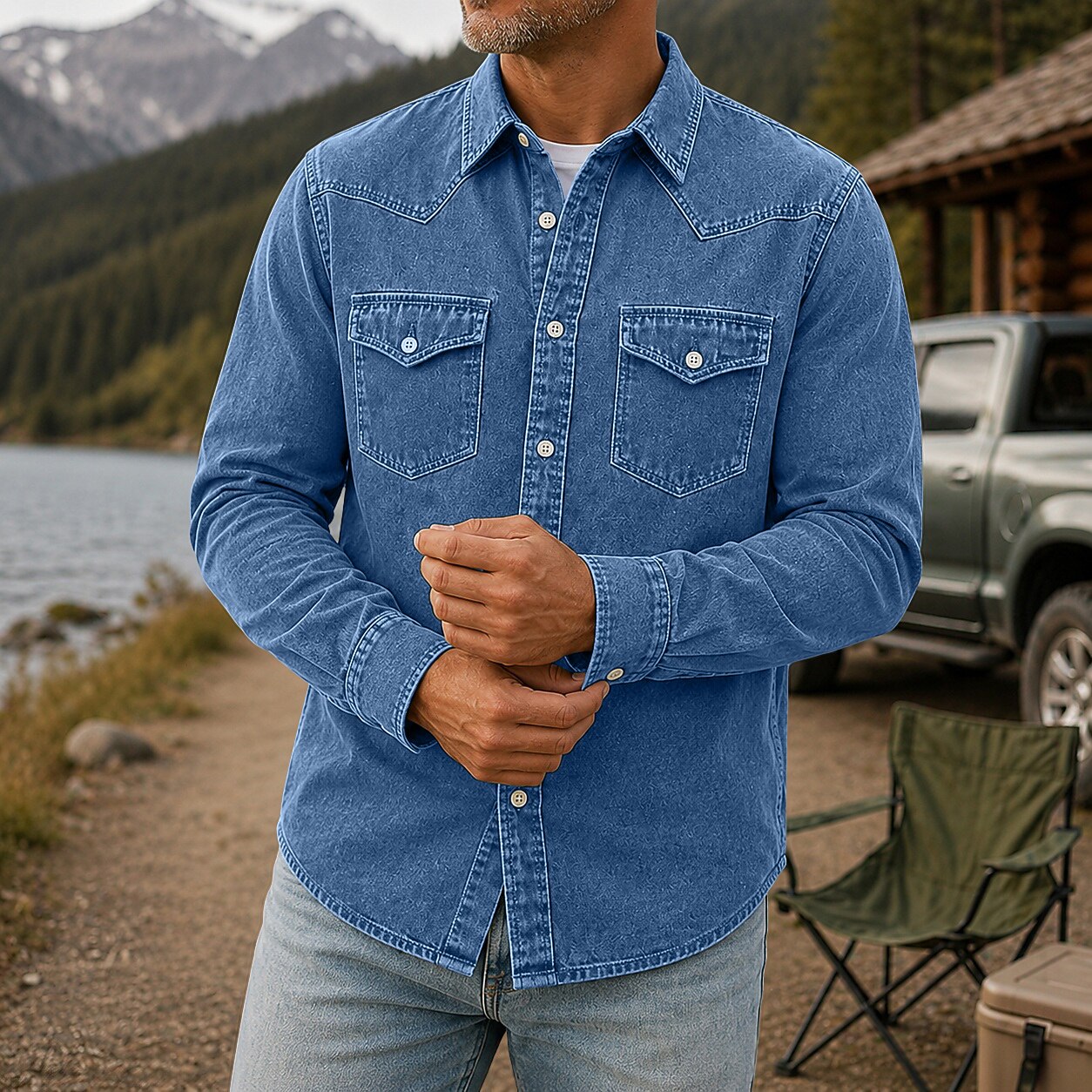 Washed Denim Cotton Casual Shirt