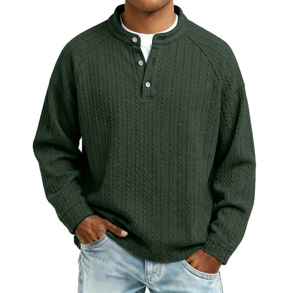 Jacquard Textured Long Sleeve Henley
