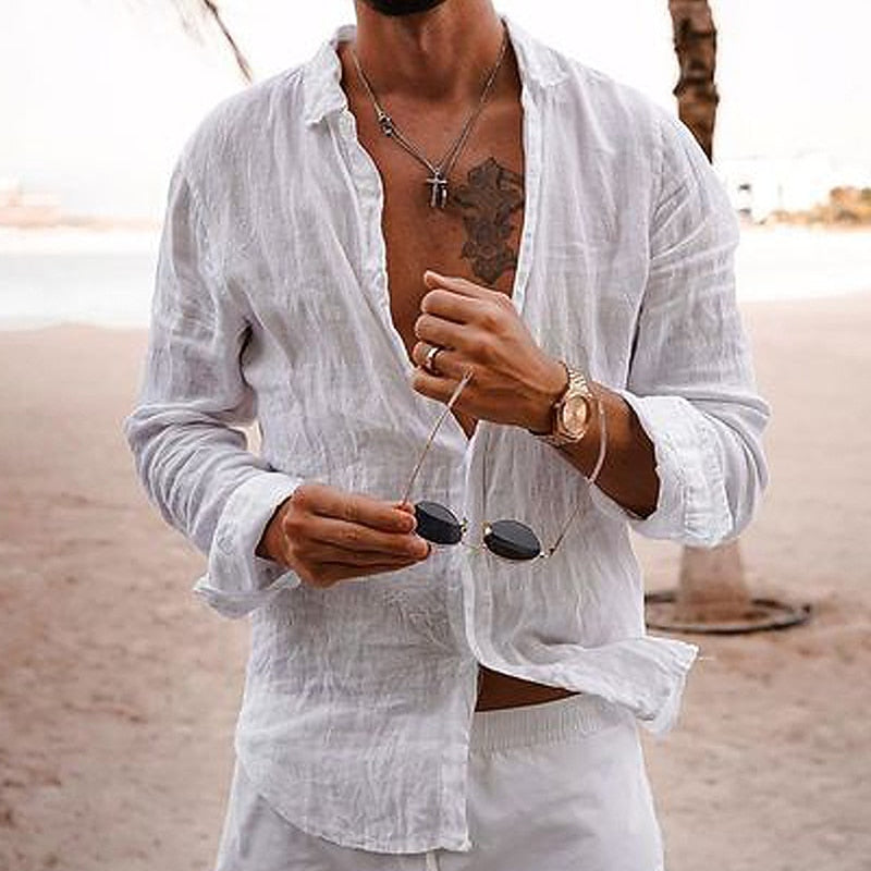 Cotton Linen Button-Up Shirt