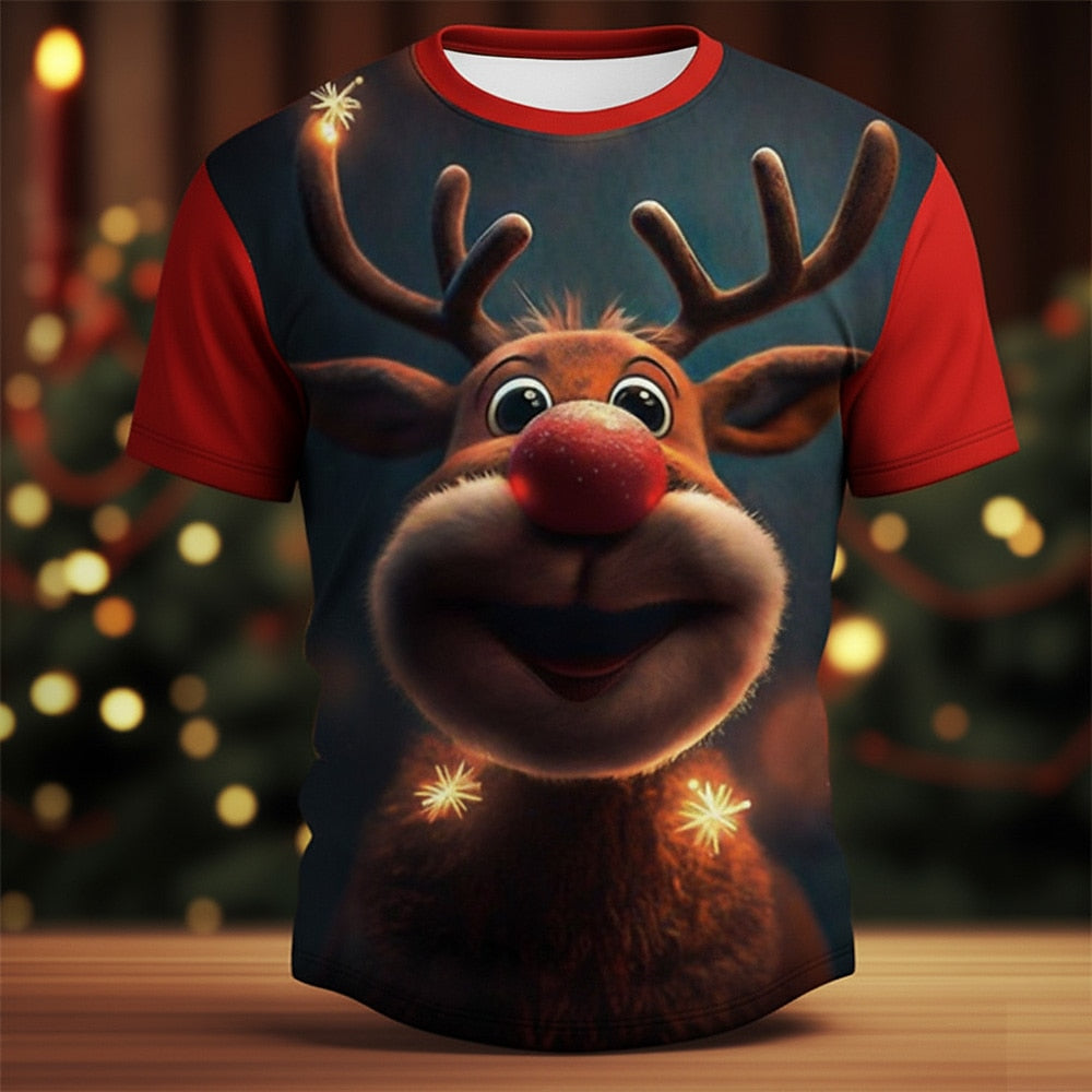 Men's Christmas Elk Graphic Crewneck Tee