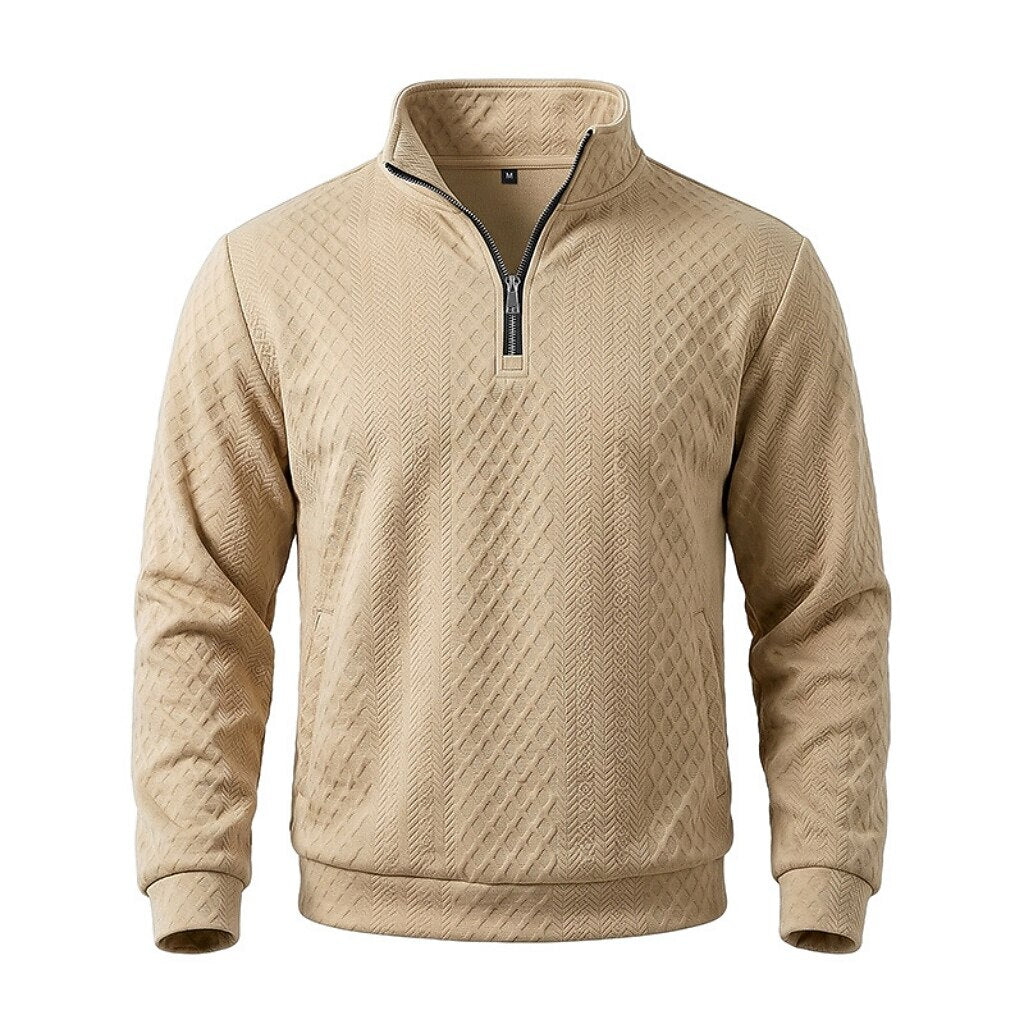 Textured Jacquard Stand Collar Sweatshirt
