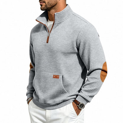 Textured Waffle Quarter Zip Pocket Sweatshirt