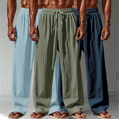 3PCS Cotton Linen Pants - Baggy Drawstring Casual Pants