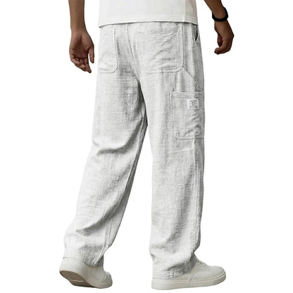 Casual Linen Pants for Men - Elastic Waist, Daily & Beach Wear