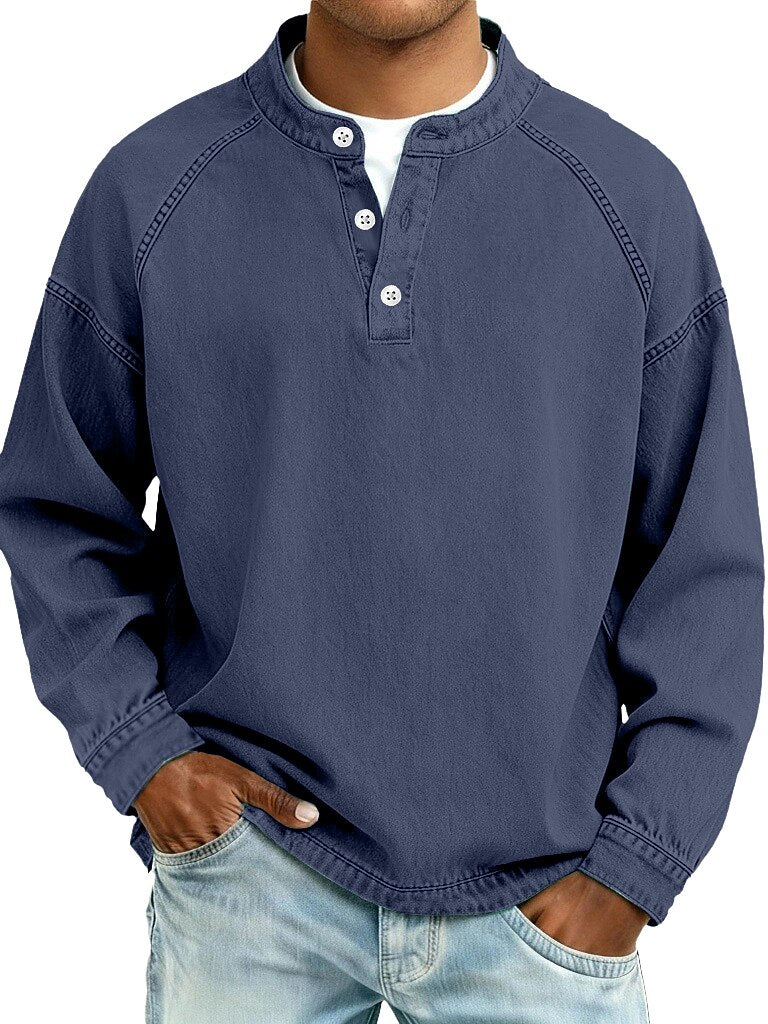 Retro Henley Shirt-100% Cotton Casual Long Sleeve