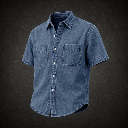 Broken-In Cotton Pocketed Denim Work Shirt