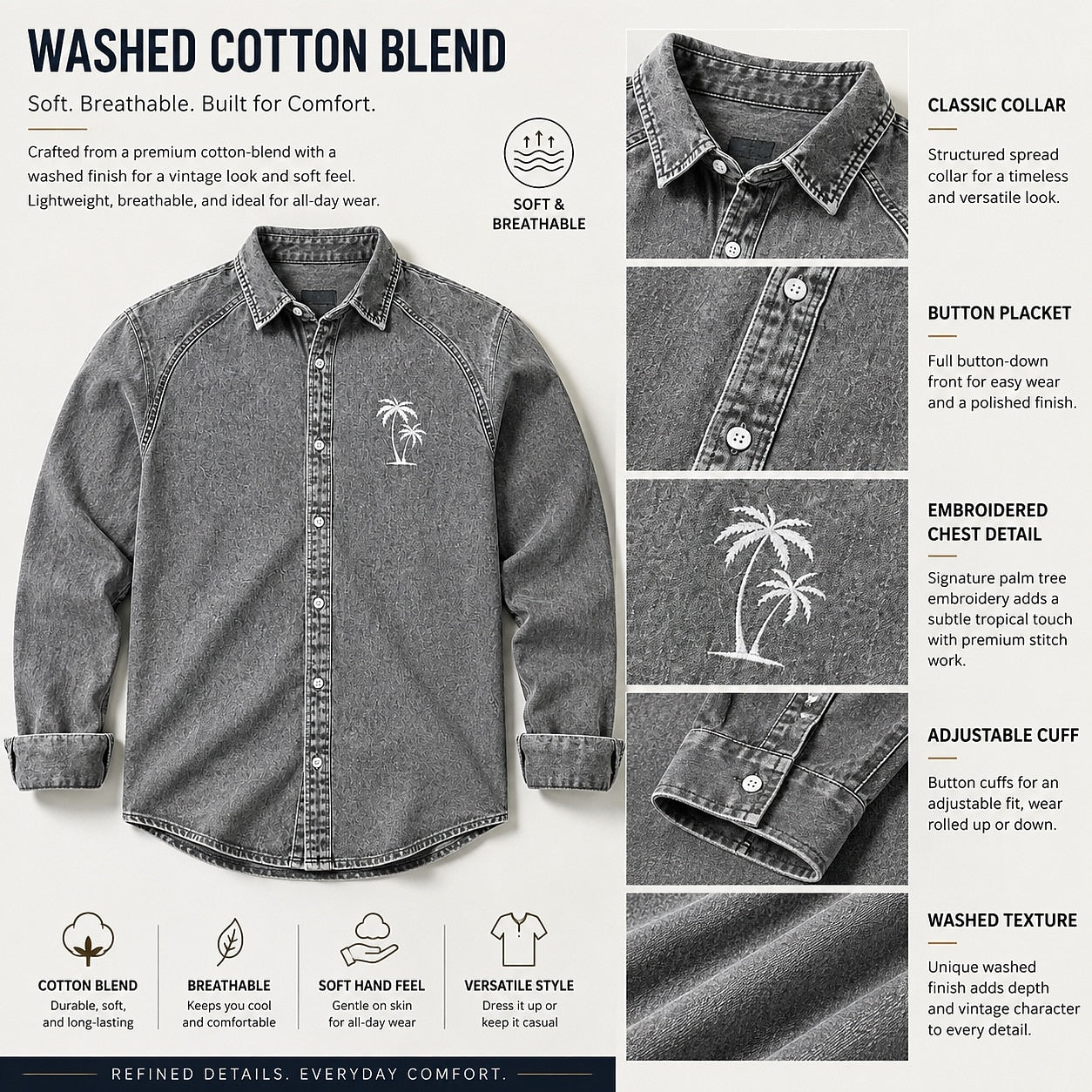 Comfort Palm Tree Washed Cotton Shirt