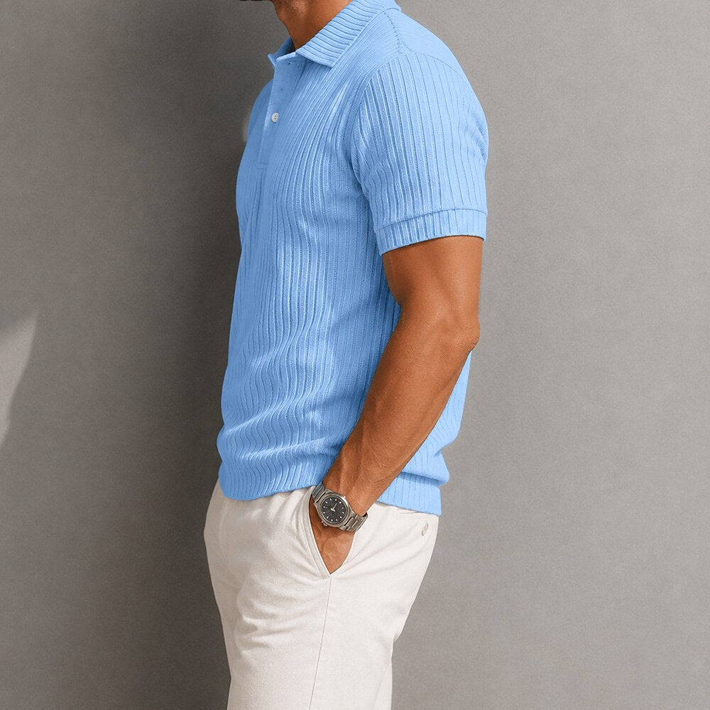 Men's Textured Rib Knit Polo Shirt