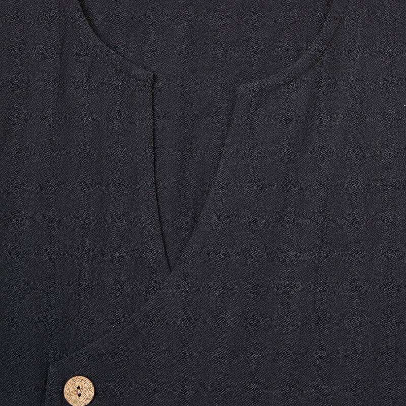Men’s Sleeveless Linen Shirt - Mandarin Collar