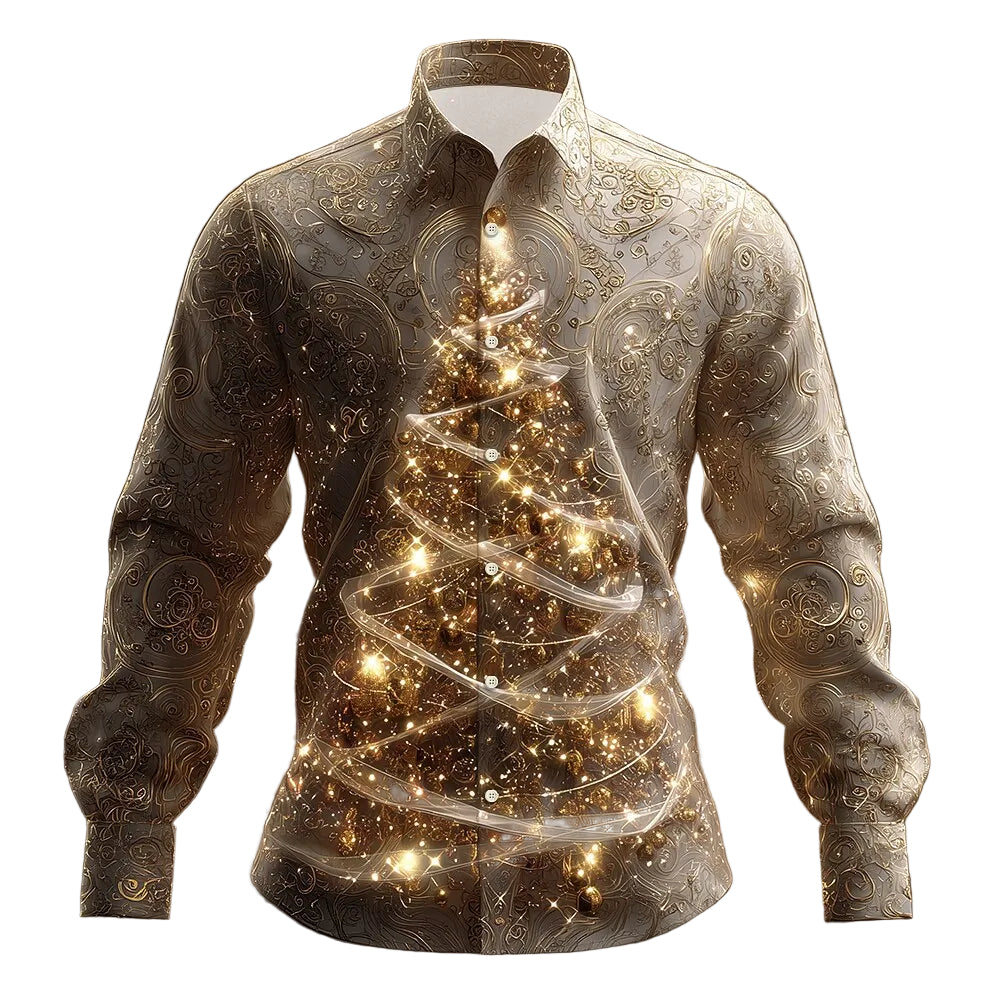 Christmas Sparkling Tree Lights Button Shirt