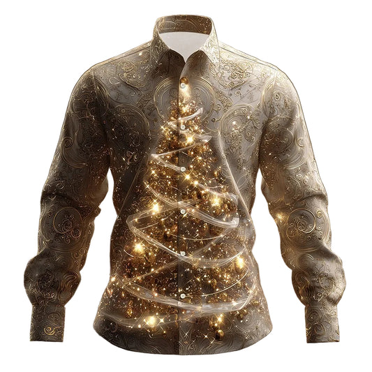 Christmas Sparkling Tree Lights Button Shirt