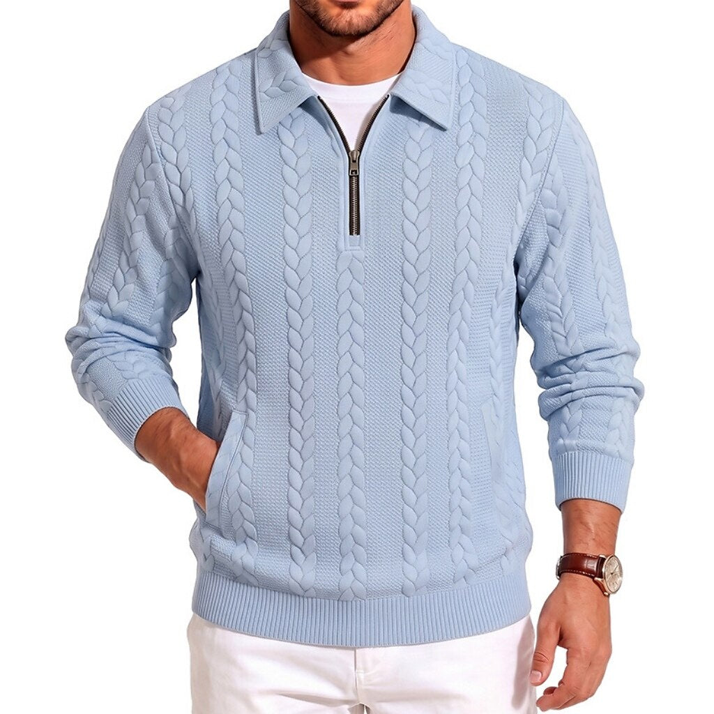 Soft Textured Jacquard Quarter Zip Polo