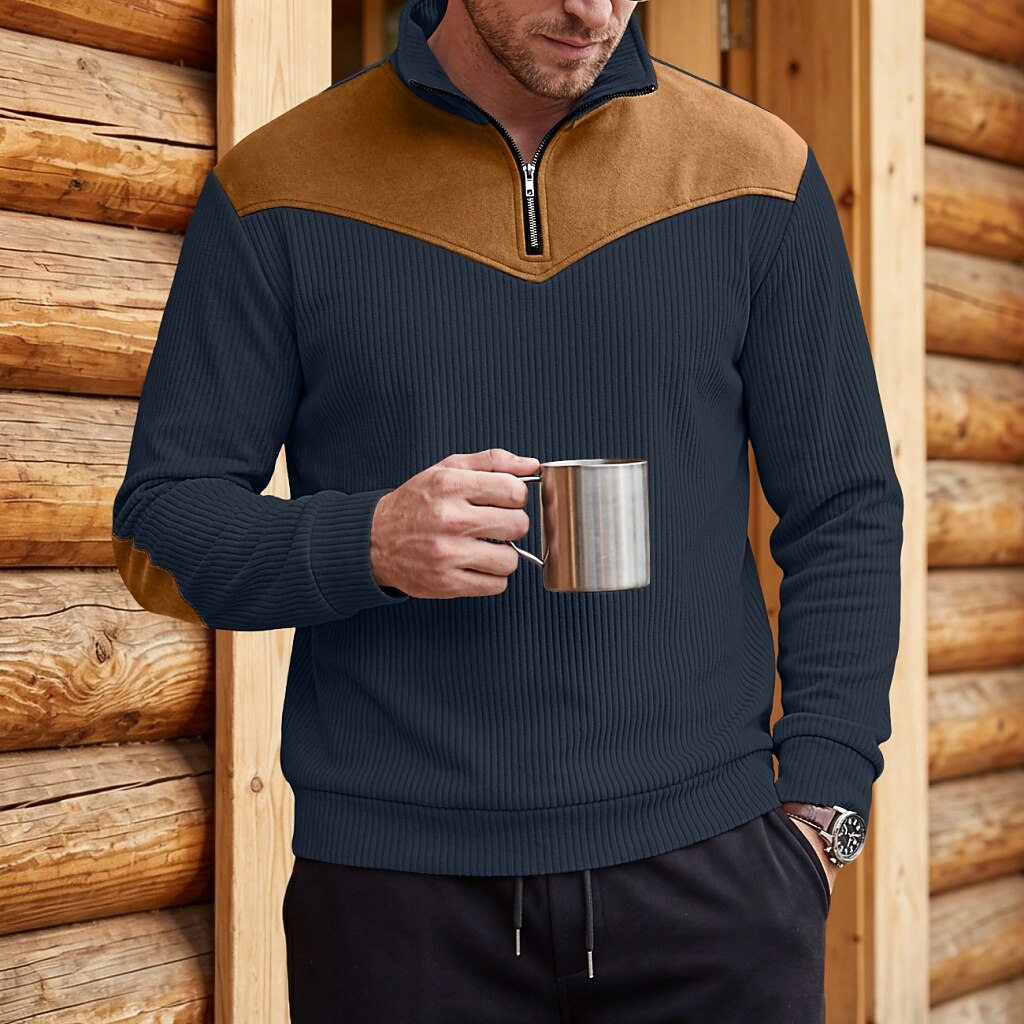 Colorblock Corduroy Quarter Zip Sweatshirt