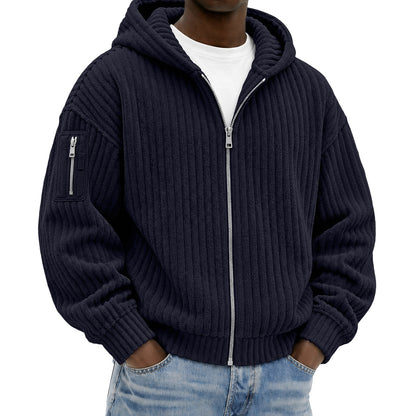 Full Zipped Textured Corduroy Hoodie