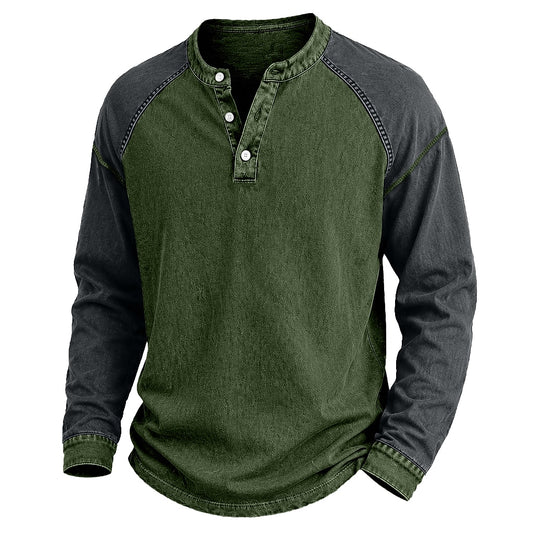 Colorblock Washed Cotton Henley Shirt