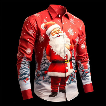 Christmas Santa Holiday Stretch Button Shirt