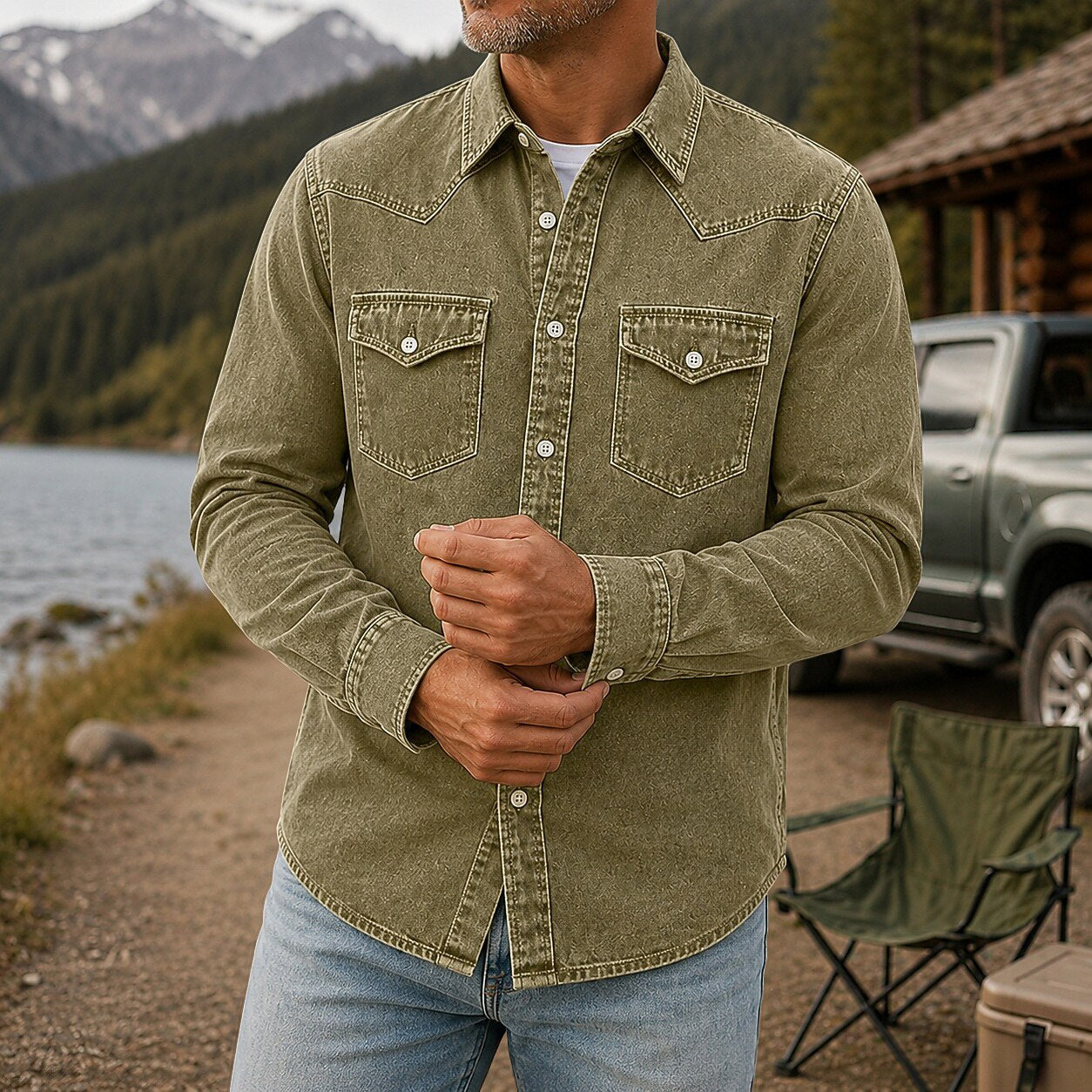 Washed Denim Cotton Casual Shirt