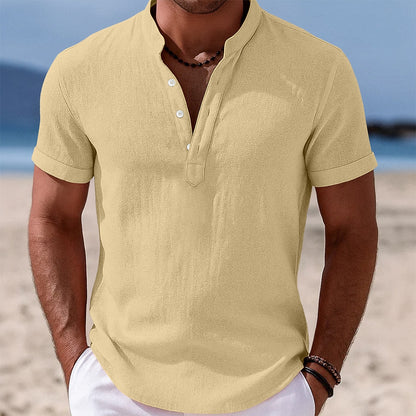 Cotton Linen Shirt with Band Collar Design
