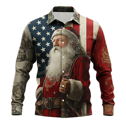 Christmas Santa American Eagle Button Shirt