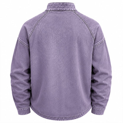 Broken-in Quarter Zip Cotton Henley Shirt