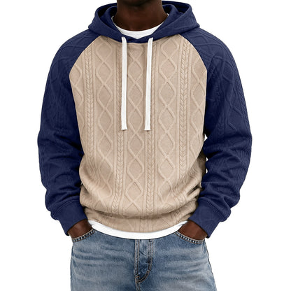 Textured Jacquard Colorblock Pullover Hoodie