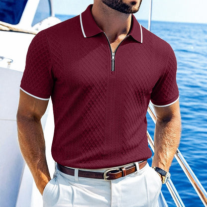 Zipper Textured Waffle Polo