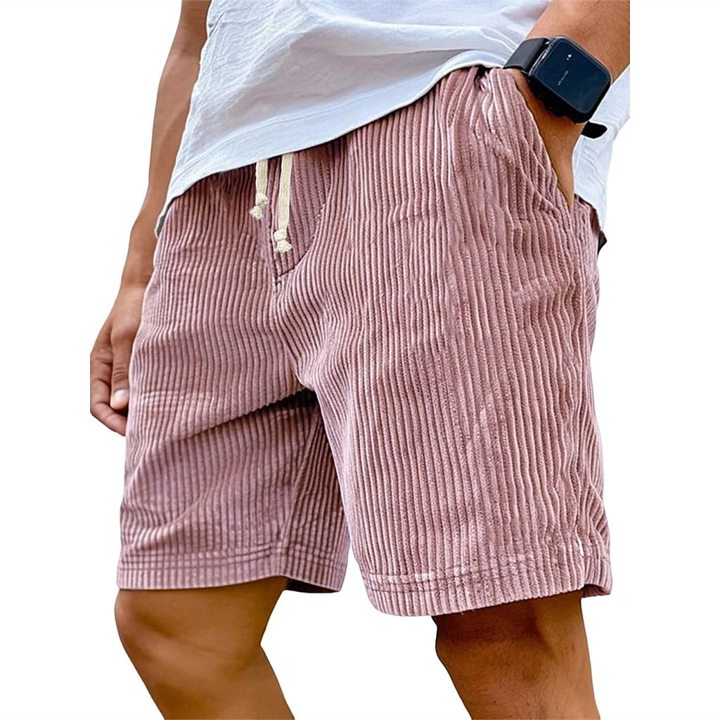 Men's Corduroy Shorts-Casual Pocket Shorts, Knee Length