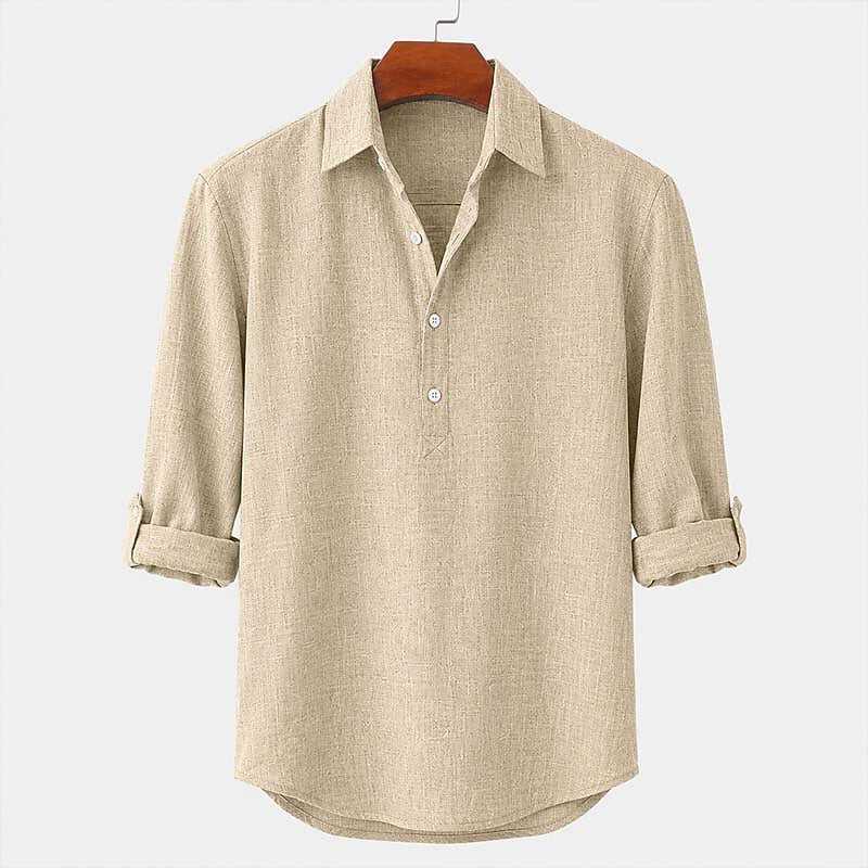 Linen Popover Shirt With Convertible Sleeves