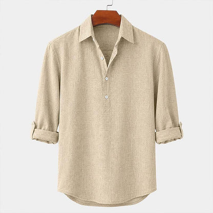 Linen Popover Shirt With Convertible Sleeves