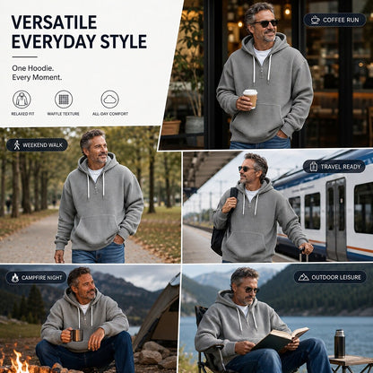 Classic Waffle Knit Quarter Zip Hoodie