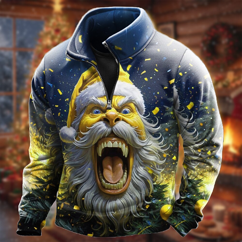 Christmas Santa Holiday Casual Zip Sweatshirt