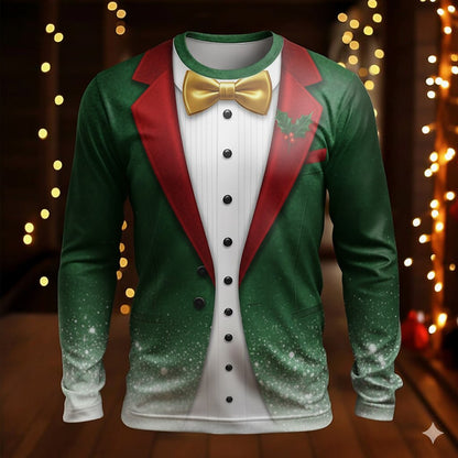 Men's Black Green Christmas Tuxedo Long Sleeve