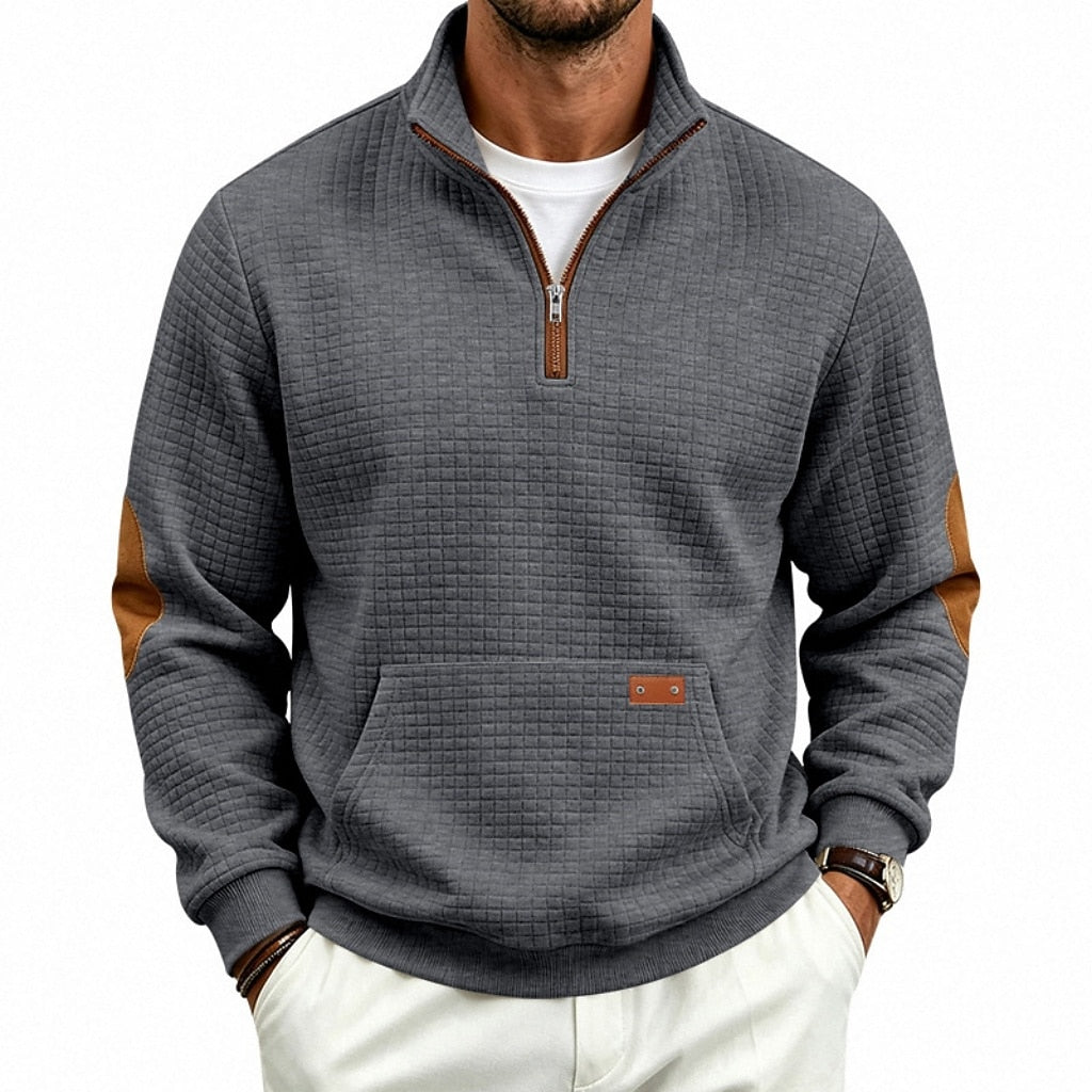 Textured Waffle Quarter Zip Pocket Sweatshirt